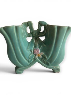 Vintage Weller Pottery Bow Ribbon Double Vase Planter – Wild Rose Motif, 1930s